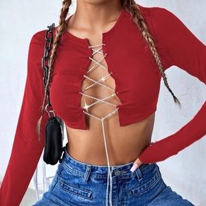 chain lace up crop top